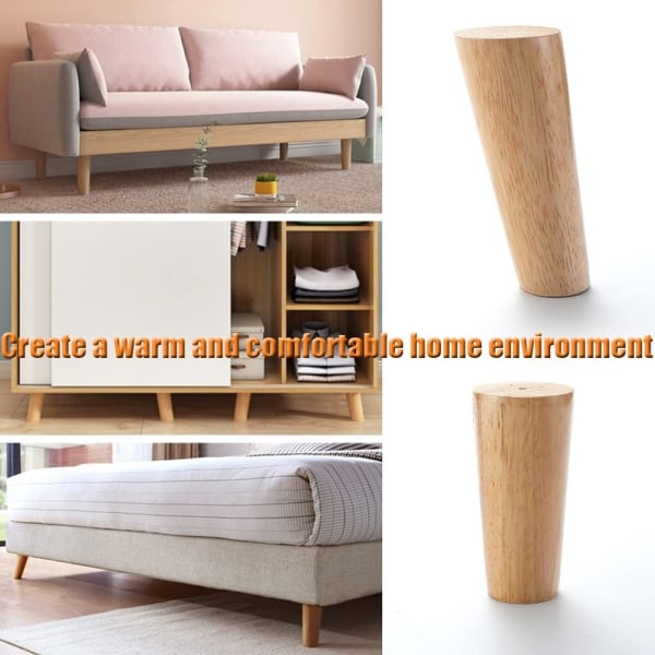 Sæt med 4 møbelfødder i træ, 12 cm sofa fødder, sofa i midten af århundredet