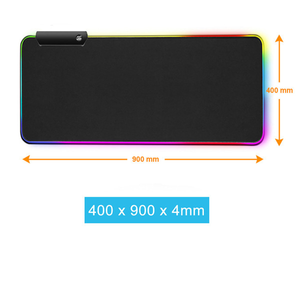 (Sort, 900*400*4mm) Ekstra stor RGB Gaming Mouse Pad - Skridsikker