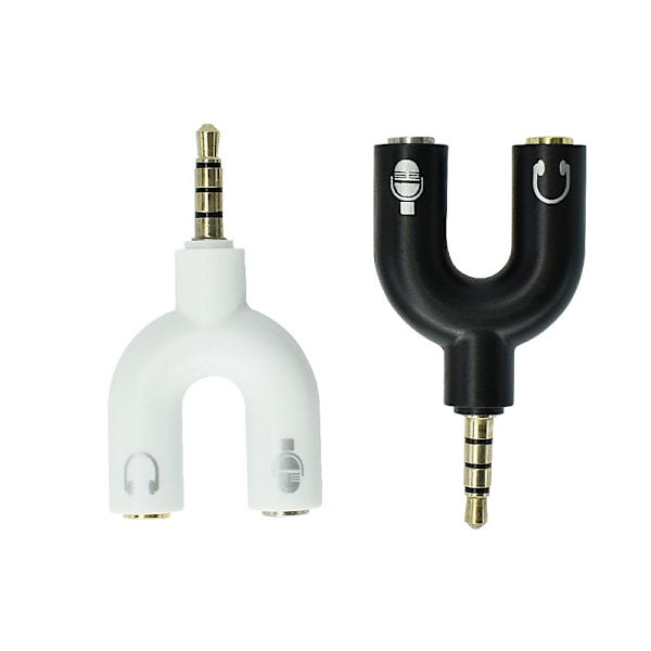 2 stk (Hvit) Hodetelefonadapter 3,5 mm Headset Mikrofonkonverter