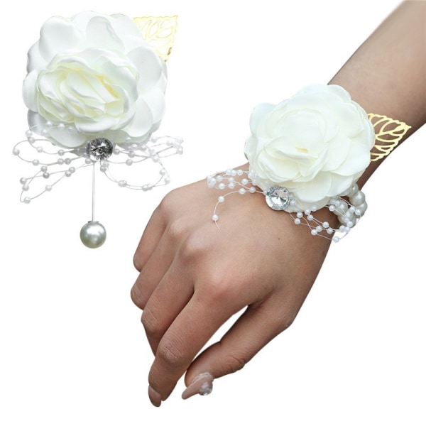 Brud Corsage kunstig bryllup blomst blonder blader dekorasjon