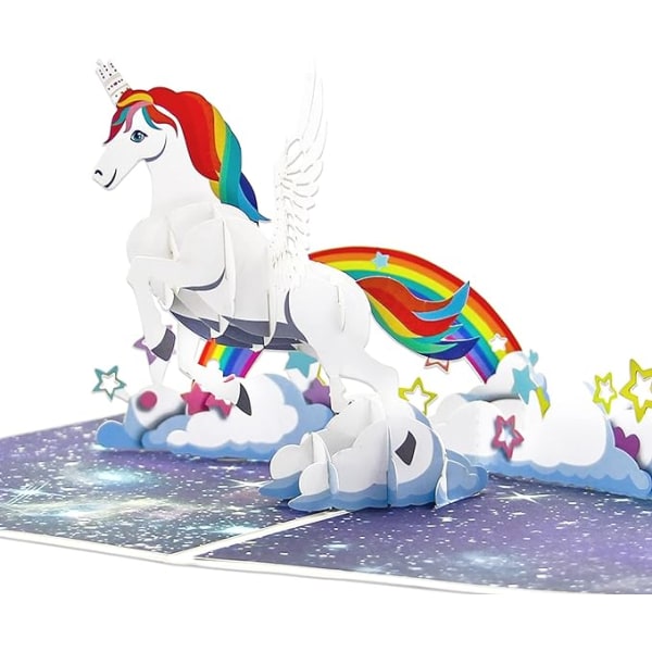 3D Unicorn Pop Up lykønskningskort, fødselsdag lykønskningskort, konvolut