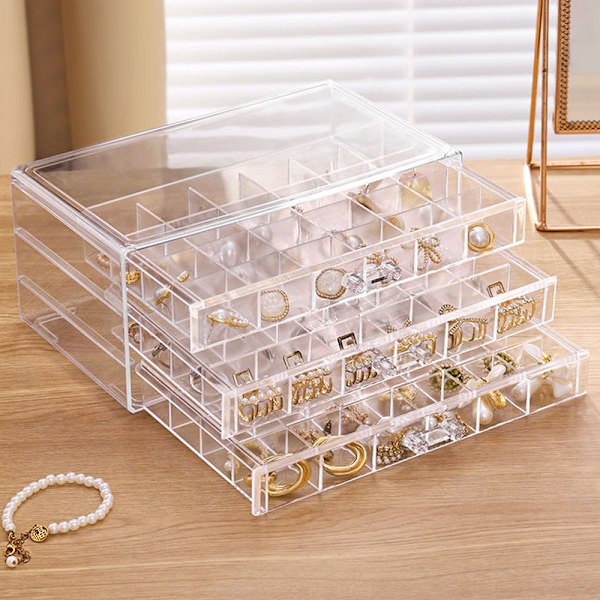 Makeup Organizer, Make-Up, 3 Skuffer, Kosmetik Opbevaring, Boks, Smykker, Transparent 72 Rum