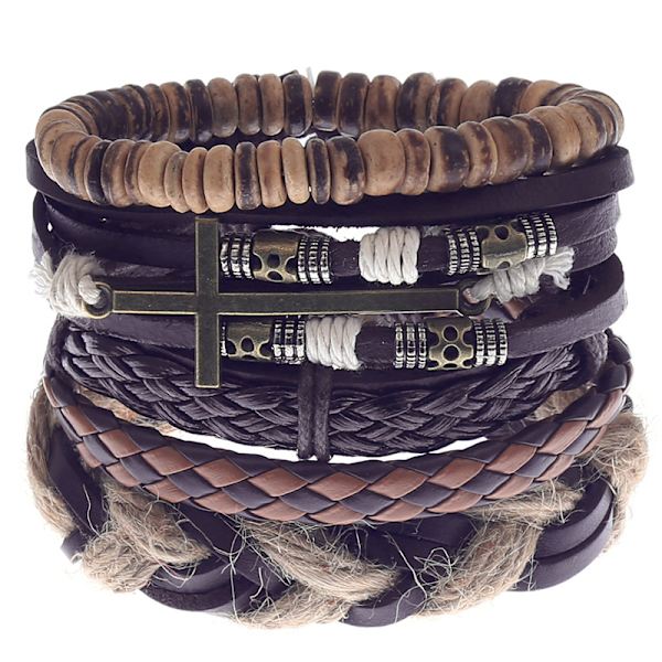 5PCS Lær Armbånd for Menn Kvinner Flettet Tau Mansjett Armbånd