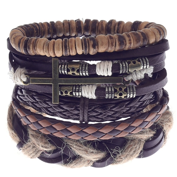 5PCS Leather Bracelets for Men Women Braided Rope Cuff Bracelet