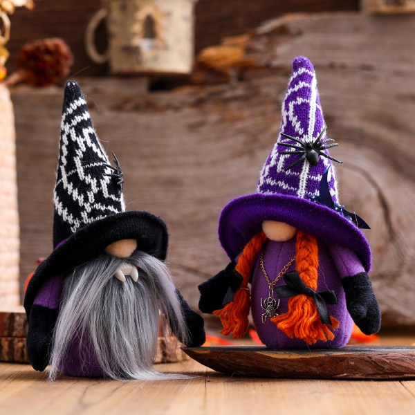 2stk Lilla+sort Dværgdekoration Halloween Festdekoration Ha