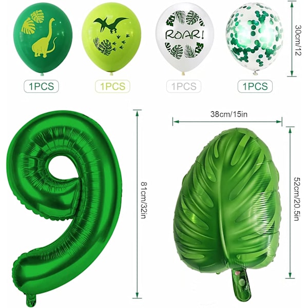 Dino 9 år födelsedag ballonger, barn födelsedag dekoration 9:e