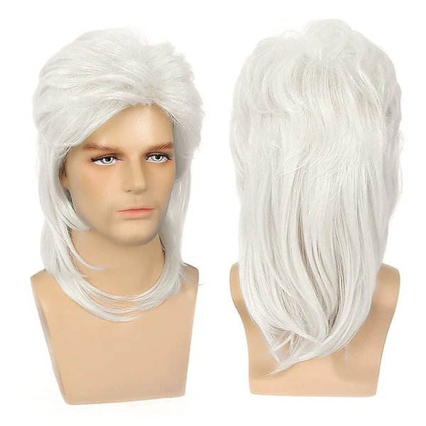 Ryan-peruukki, vaalea, 1-osainen, mullet, ruskeanvaalea, 80-luku, tekohiukset,