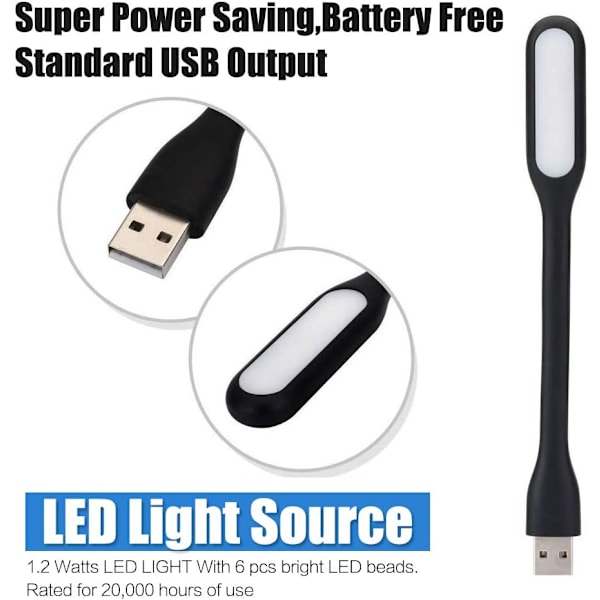 12 stk. USB LED-lys, Mini USB Fleksibel LED, Boglæsningslys til