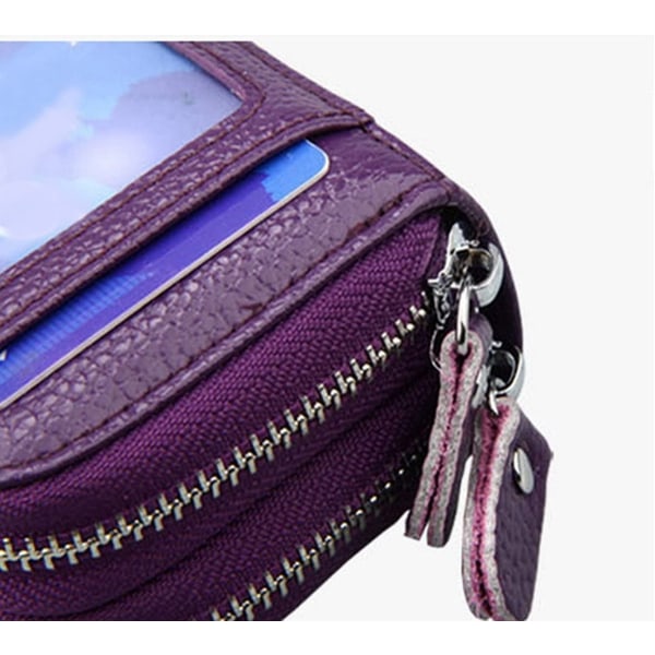 Kvinders RFID-blokerende læder lynlås kort tegnebog Lille pung