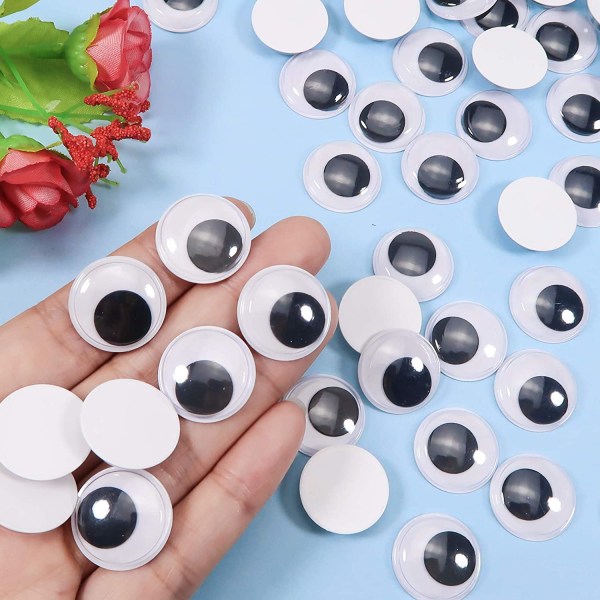300 stykker 20 mm bevegelige øyne Svart Hvit Rund plastlim S