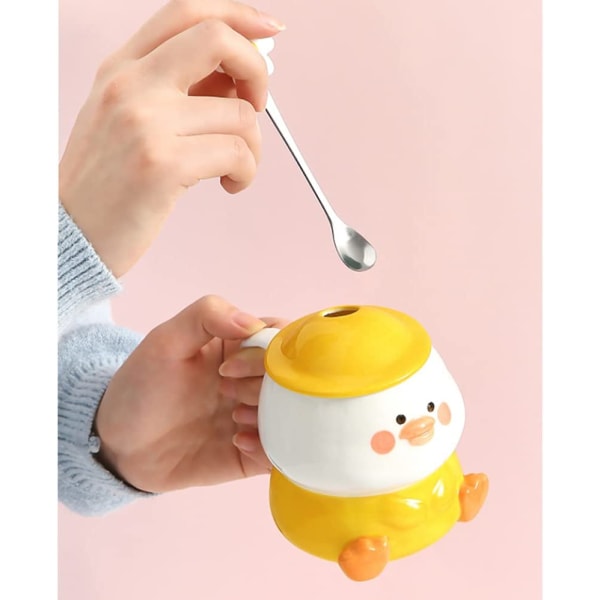 Gul Funny Duck Cup, 3D Cute Mug, Keramisk kaffekrus med