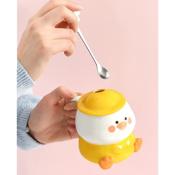 Gullig gul anka-mugg, 3D söt mugg, kaffemugg i keramik med
