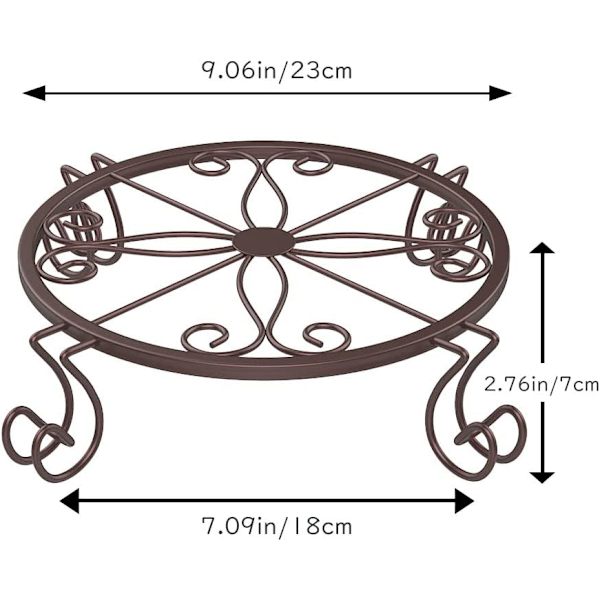 Blomsterpottestativ, sett med 3 runde metallstativ for planter, 9 tommer rust