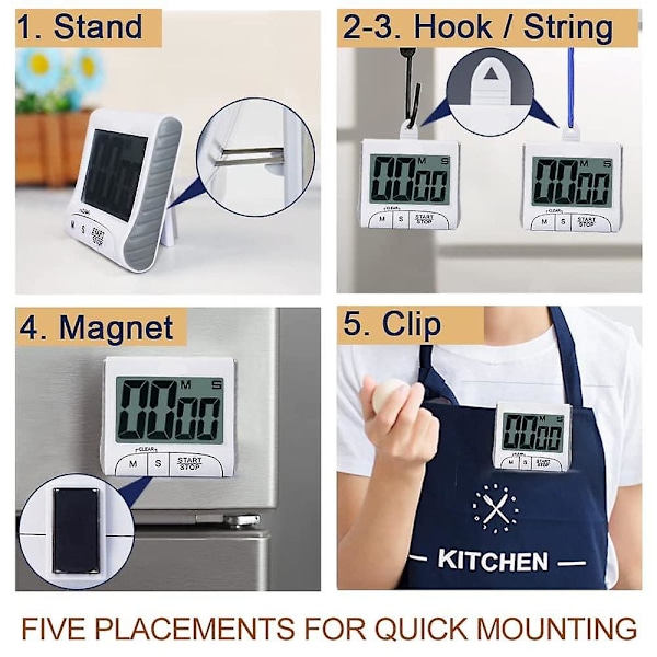 3\" Stort Display Køkken Timer - Digital Timer Magnetisk Bagside