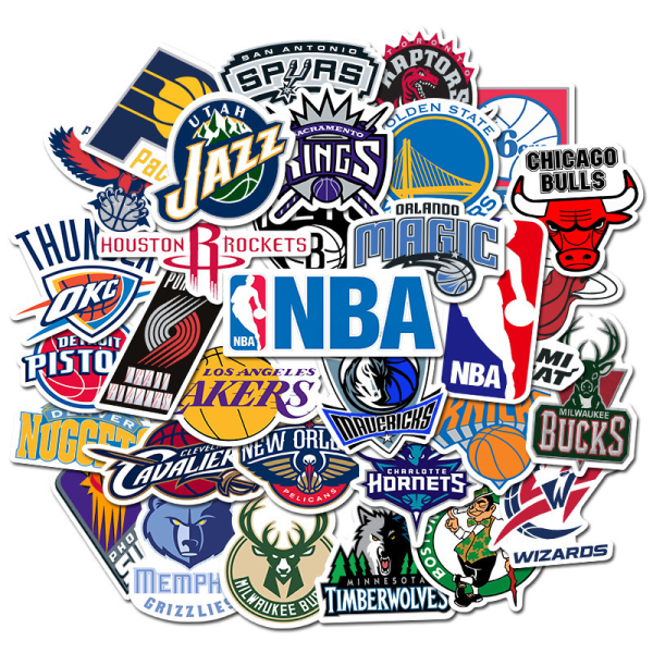 Sett med 32 NBA Basketball Association Basketball-klistremerker. Lakers