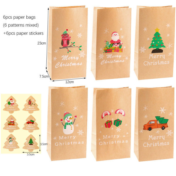 6 stk papir kraftpose cadeau Noël joyeux Noël sac en papier
