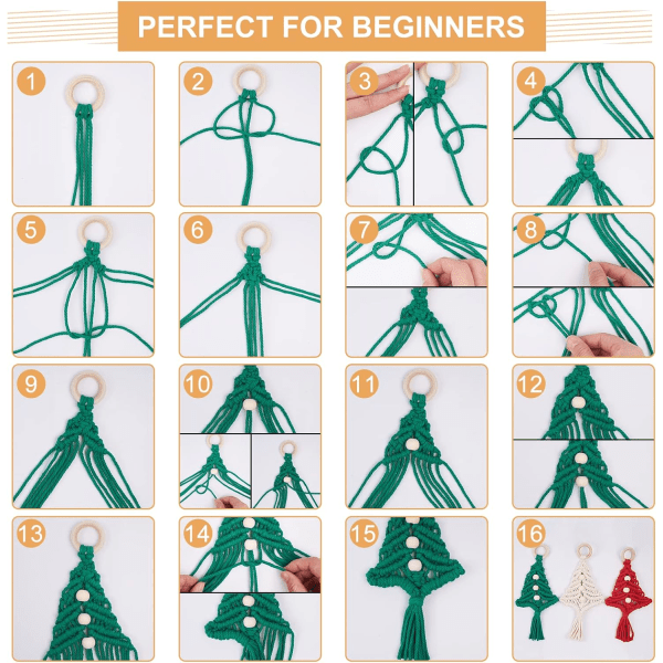 3 Set Macrame Julgrans Dekorationer Kit DIY för Nybörjare Ch