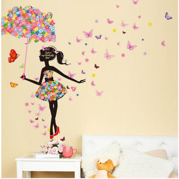 Romantic Dancing Girl Flower Fairy Butterfly Removable Wall Deca