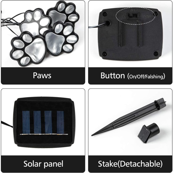 Solcelled Hundefot/Kattepote Dyreprint Lys, LED Solcelled Hagebelysning