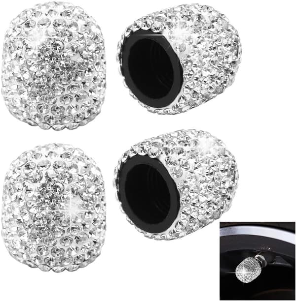 4-pak Bling ventilhetter, glitrende hvite håndlagde krystall R
