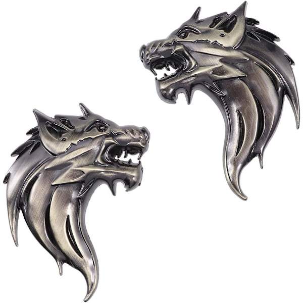 2 stk 3D metall ulvehode bilklistremerke og emblemmerke Reflek