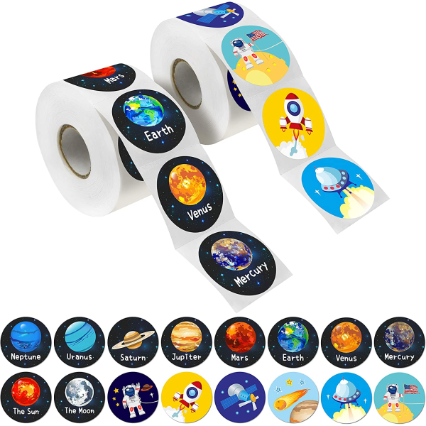 600 Solar System Stickers in rolls with perforation line. Perfec