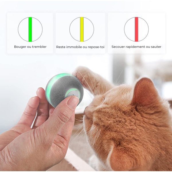 (Grå) Interaktivt kattelegetøj, smart selvroterende hoppebold f