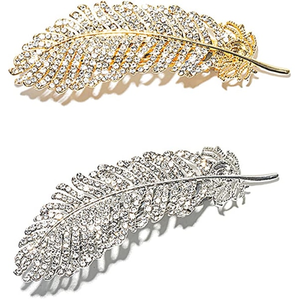 Crystal feather hair clip (silver, gold), retro metal leaf hair