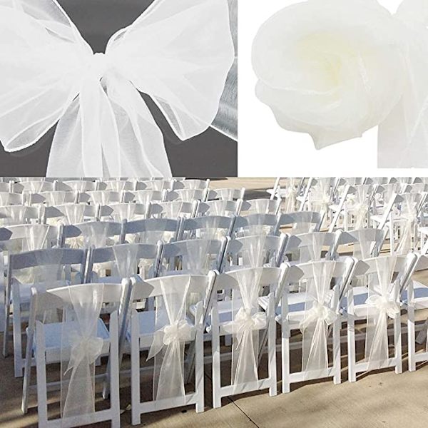 Vit 50 st ORGANZA-band 18*275 cm, stolöverdrag rosettband bröllop