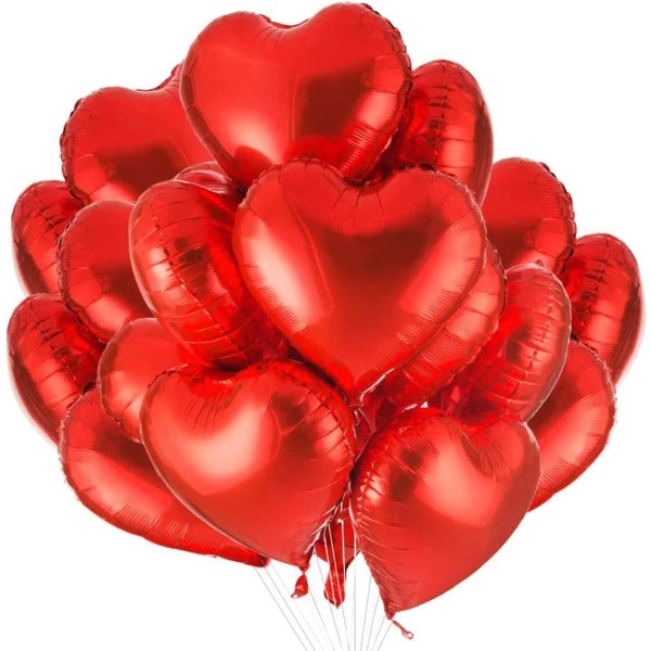 Hjerteformballonger, 30 stk Rød hjerteballong, Hjerteballong, F