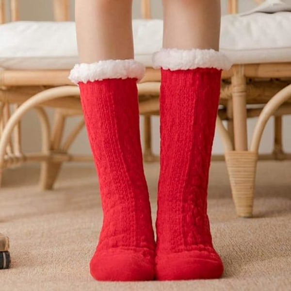 Naisten talviset lattiasukat - Punaiset paksut flanelli-arktiset sukat Midso