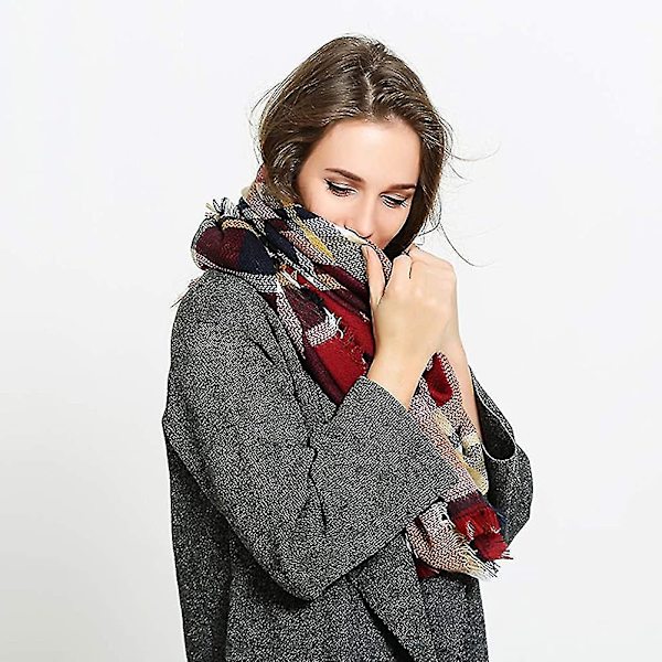 Dam Scarf Xxl Varm Mjuk Stickad Scarf Rutig Vinter Sc
