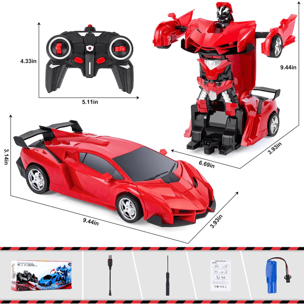 (Rød) 2-i-1 fjernkontroll robotbil, 1:18 Transformer Toy Gift f