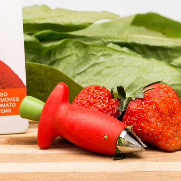 Jordbærskiver, stilk- og bladrenser, tomatskiver, rustfritt stål