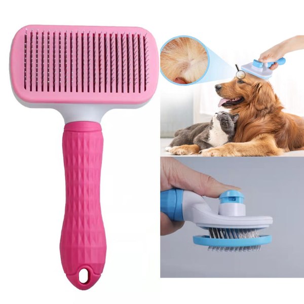 1PCS Pink Dog Cat Brush, Self-cleaning Dead Hair Brush for Cat D