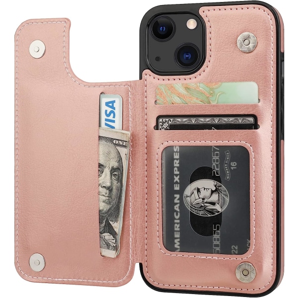 (Rose Gold) Kompatibel med iPhone 13 lommebokdeksel med kortholder