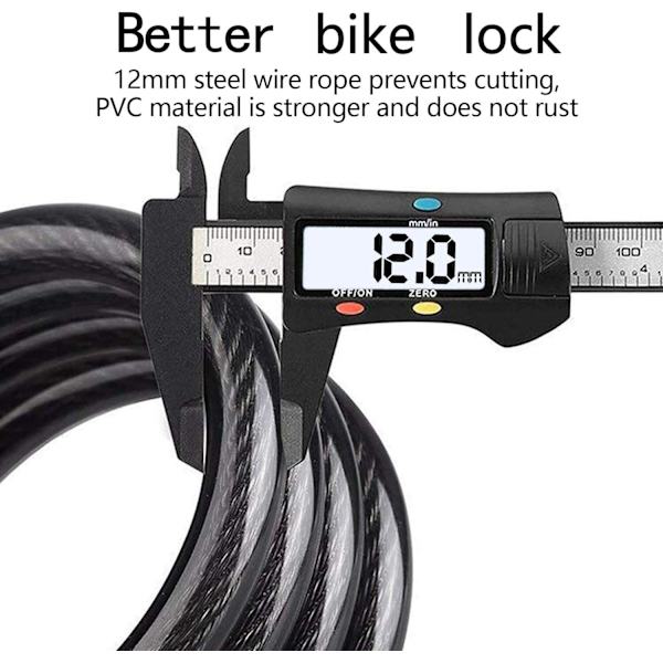 Röd cykellås, cykellås lång 120 cm x 12 mm, vajerlås för cykel