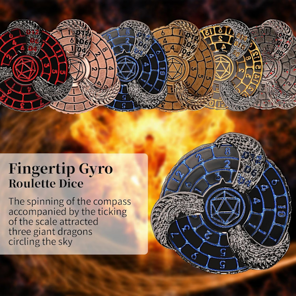 7 i 1 Fingertip Gyroskopisk DND Terninger Roulette (Sort og Guld)