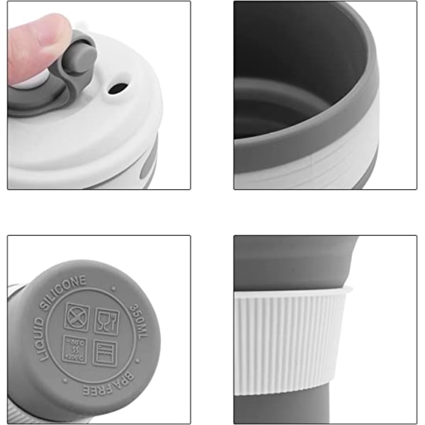 Hopfällbar mugg silikon 350ml (rosa) kaffemugg resemugg återanvändbar
