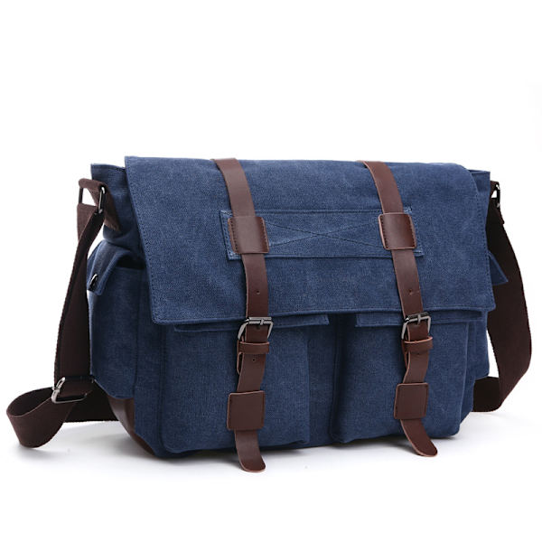 Herr Canvas Axelväska (Blå) Messenger Bag Canvas Väska Axelväska Datorväska Messenger Bag Retro Singel Axelväska