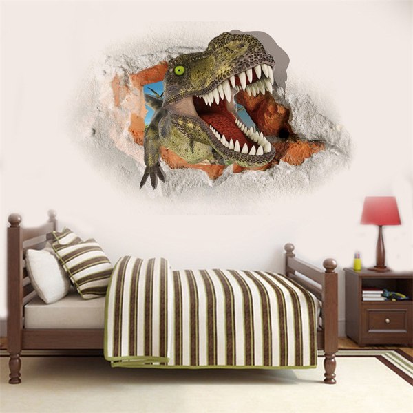 En 45 × 60CM 3D ødelagt væg dinosaur vægklistermærker soveværelse stue