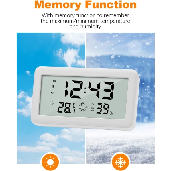 Multifunksjonell termometer hygrometer alarmklokke, digital klokke