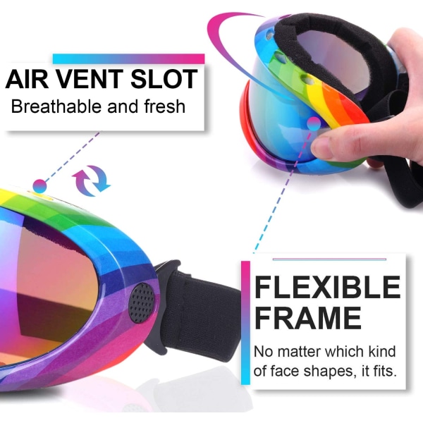 Skibriller, pakke med 2 sorte flerfarvede/regnbuefarvede farver, sne