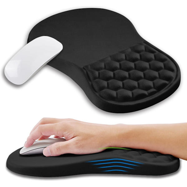 Ergonomisk musemåtte håndledsstøtte med massagedesign (12x8 tommer, sort)