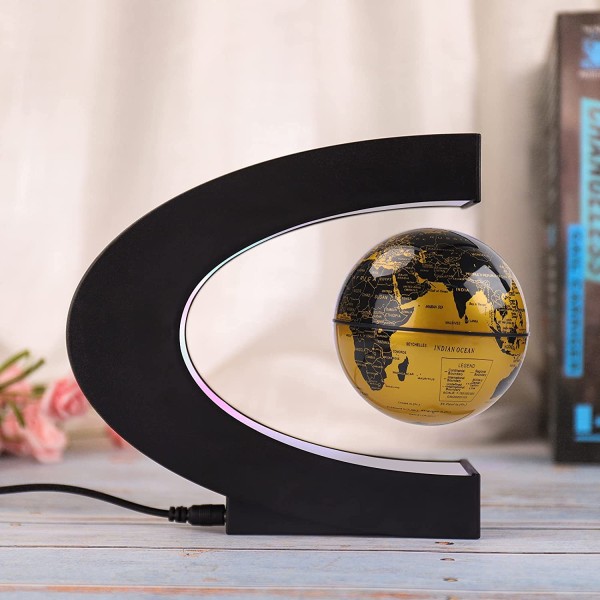 Magnetisk flytende globe med C-formet fargerike LED-lys - Anti