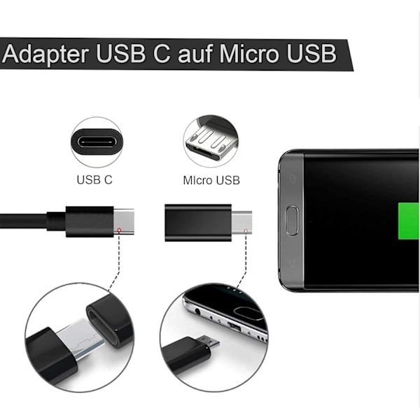 3 st USB C till Micro USB-adapter, Typ C Hona Micro USB Hane Adapter, 2.4A Snabbladdning för PC, Samsung, Huawei, etc (