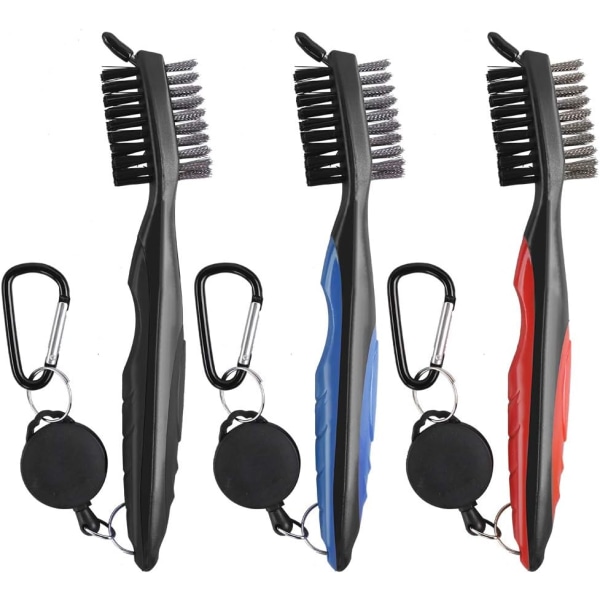 3 Pcs Golf Cleanings for Club Golf Brushes Black, Red, Blue, Stee