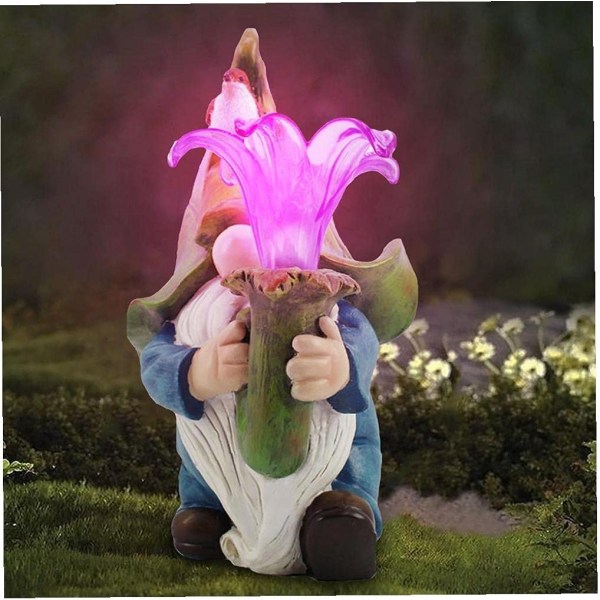 Utomhus solstaty Trädgårdsljus Resin Gnome Lamp Figurine Scul