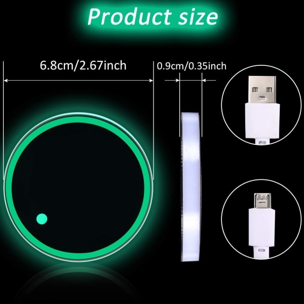 LED-kopholderlys til bil, 2 stk. vandtætte bilkopholdere 7 farver Luminescent Light Cup Pad, USB-opladningskopmåtte til drikkeholder, indvendig lampedekoration Atmosfærelys (3 tilstandsfarve)