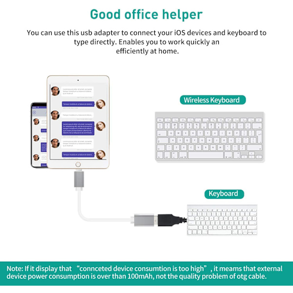 USB OTG-opladningskabel til iPhone iPad iOS 15 Piano Mikrofon A